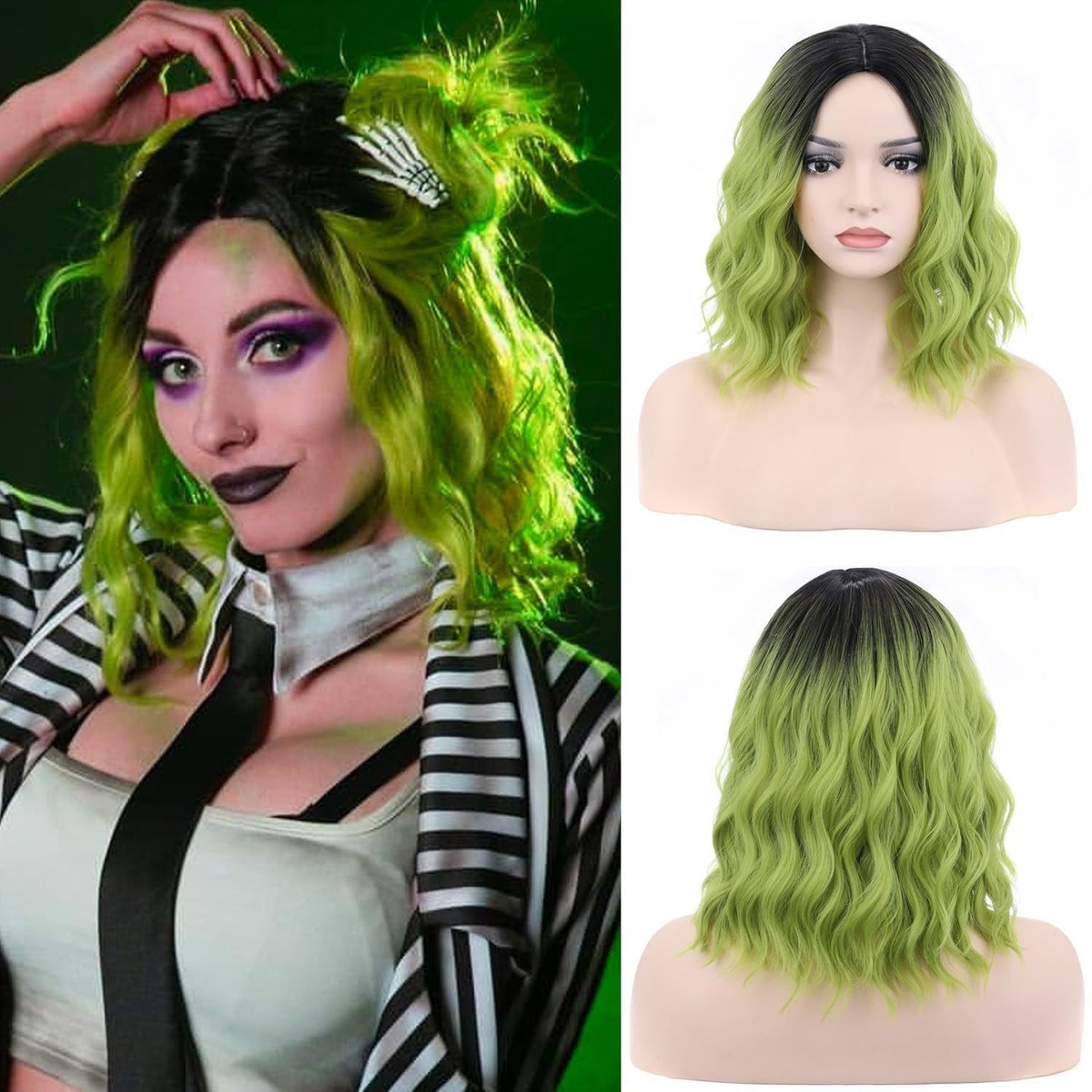 Synthetic Wigs Good Quality Costume Wigs 14 Inches Green Wig With
