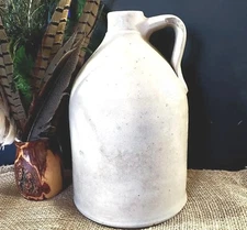 Antique Salt Glazed Stoneware Jug, Gray Beehive Crock Primitive Rustic Farmhouse