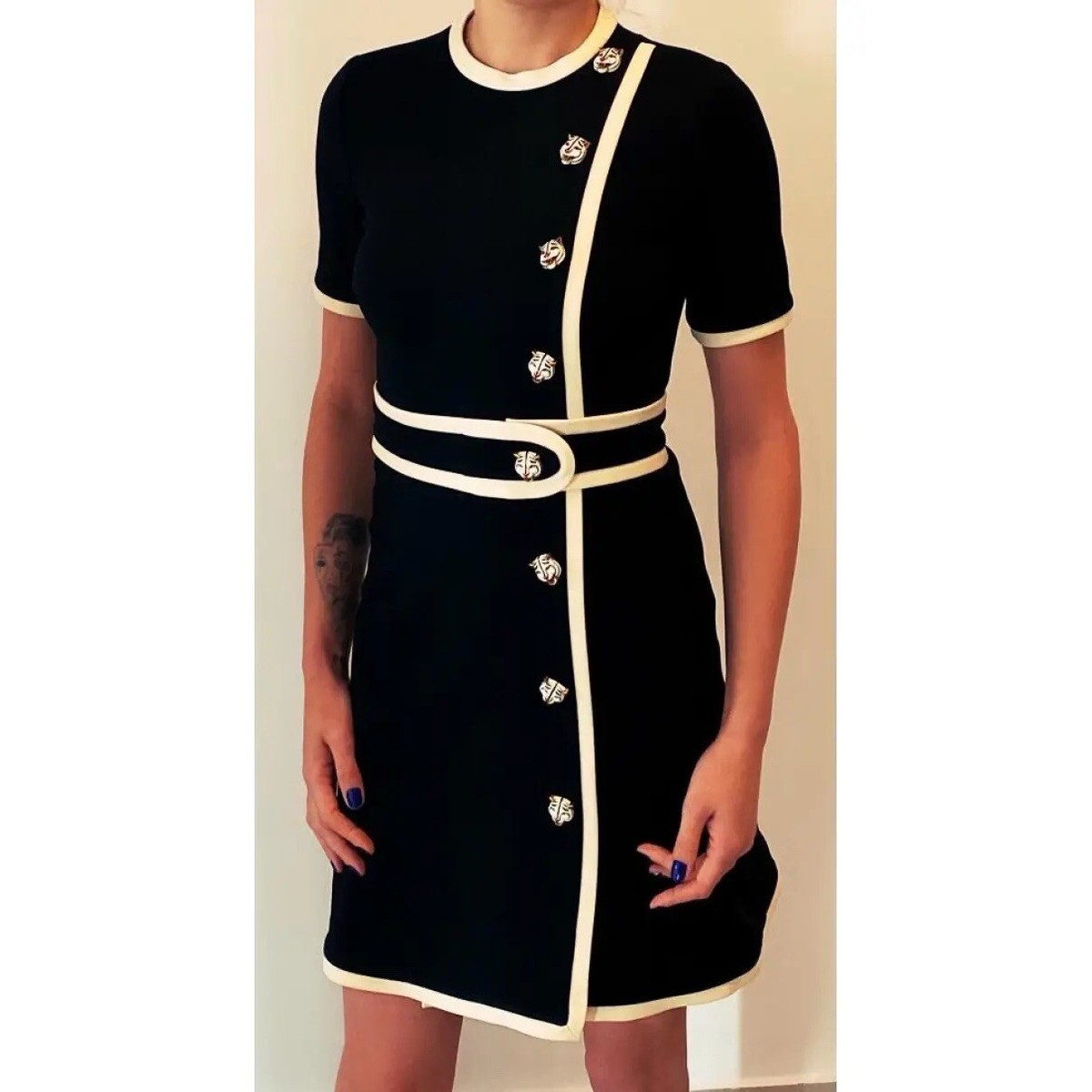 RARE* GUCCI Tiger Button Mini Dress In Black Size XXS | eBay RARE* GUCCI Tiger Button Mini Dress In Black Size XXS | eBay