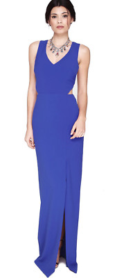 NICOLE MILLER ~ Blue Crepe V-Neck Cutout Back Front Slit Evening Gown 6 NEW  $395 | eBay