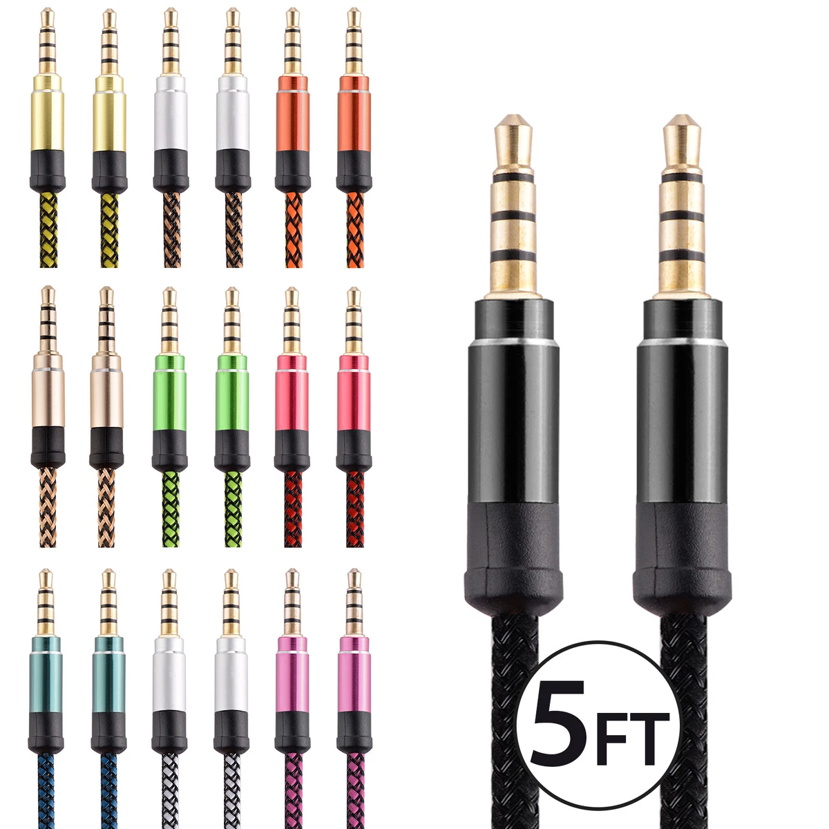 10x Aux Cord 3.5mm Male to Male Auxiliary Audio Cable For Car