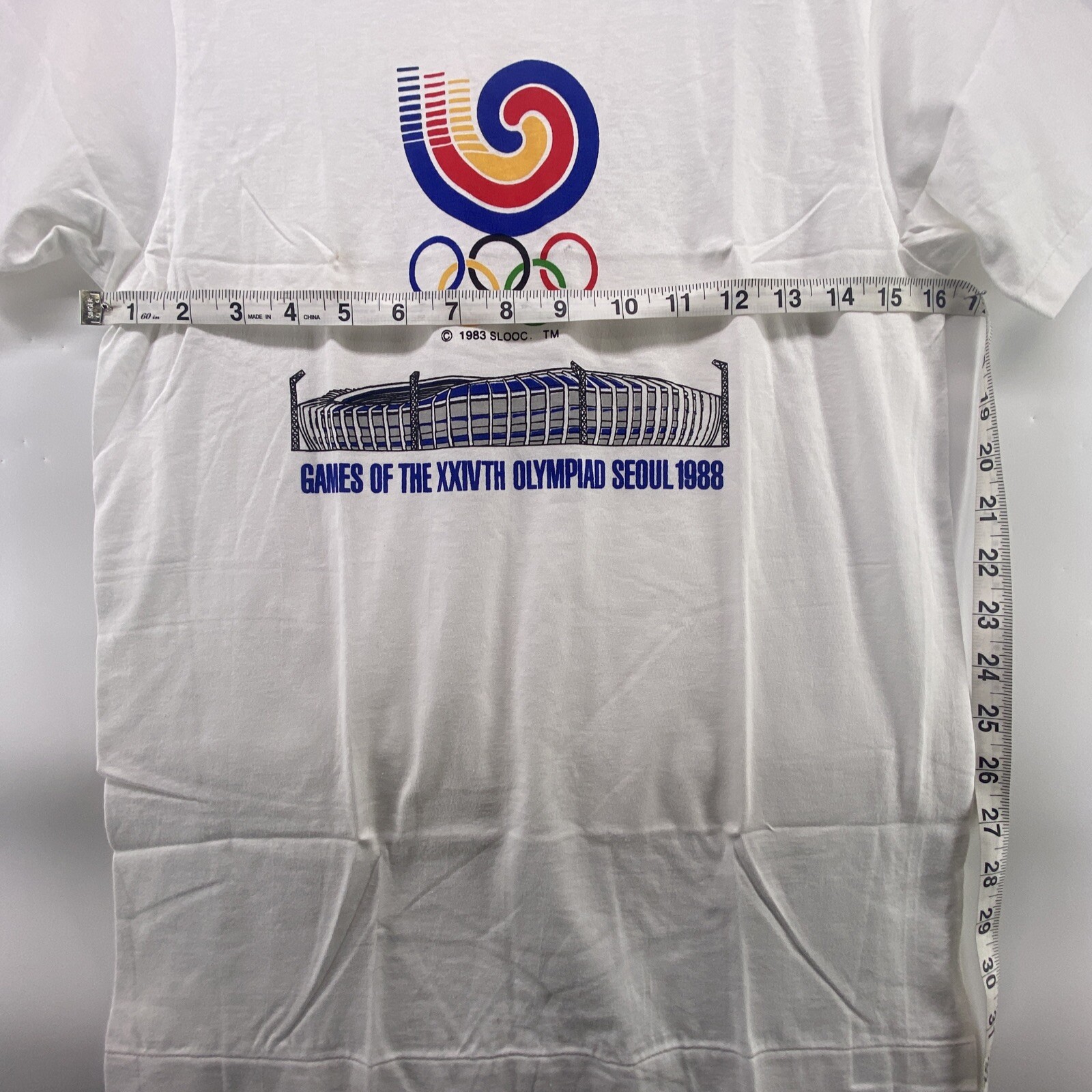 Vintage 1988 Olympics Seoul Korea White Graphic Singl… Gem