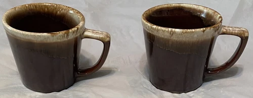 2 McCoy Brown Drip Mug Coffee Tea Cup Glaze Glass USA Pottery Vintage
