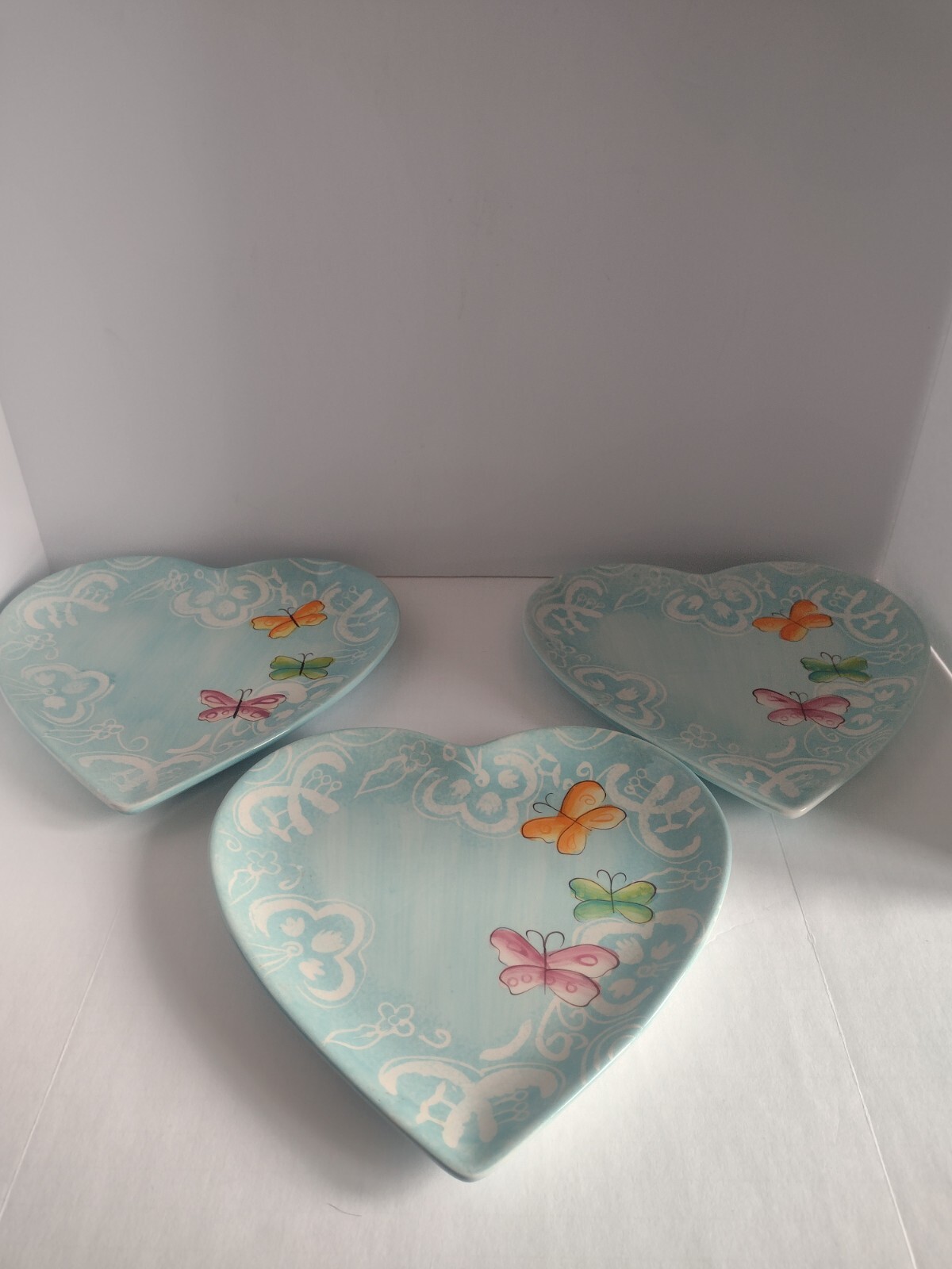 Laurie Gates Melanie’s Butterfly Heart Shaped Lunch Dinner Plate 3 Sold Separate