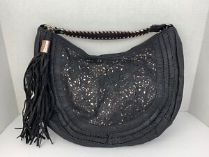 Big Buddha Black Faux Leather Rose Gold Cutout Large Purse Braided Side Tassel | eBay