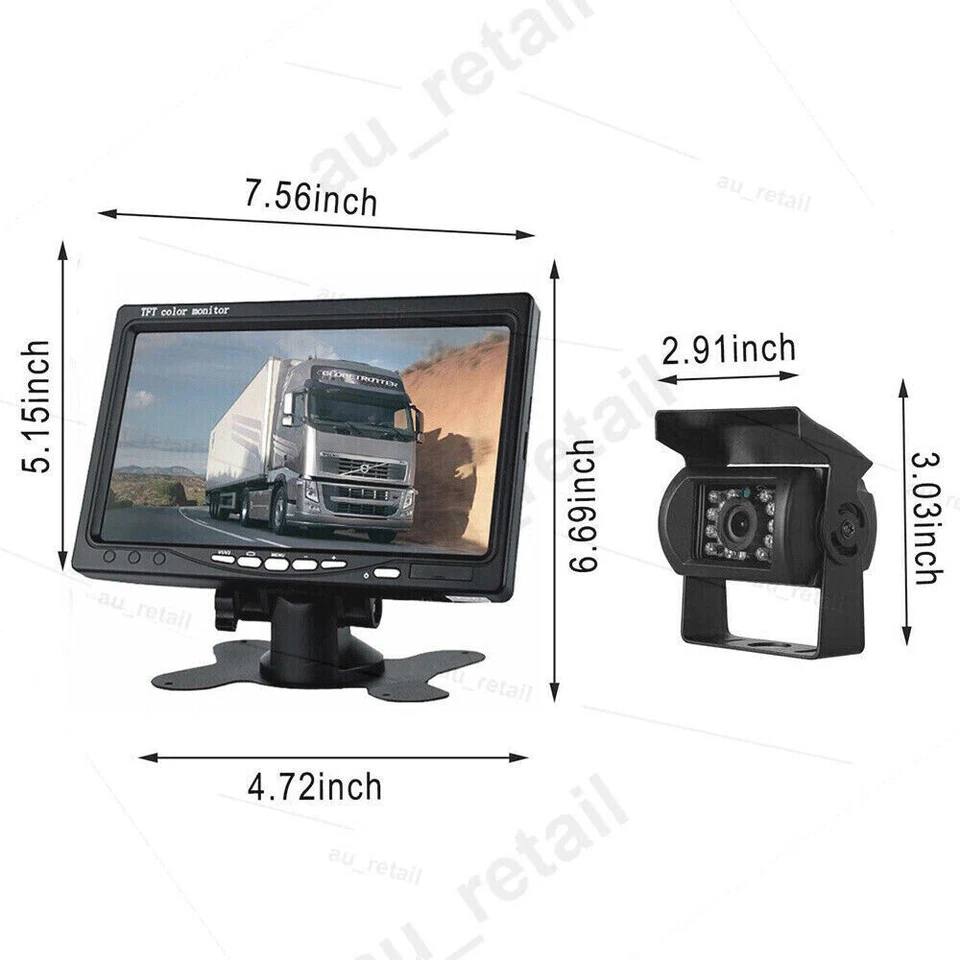 7'' Monitor 2 Waterproof Reversing Camera Car Rear View Kit For Truck Caravan - image 3 of 4