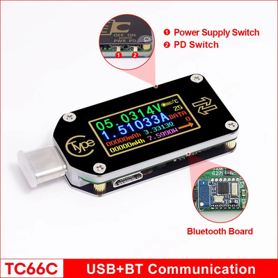 RD TC66/TC66C Type-C PD Trigger Digital Voltage Ammeter Capacity Meter Multimete
