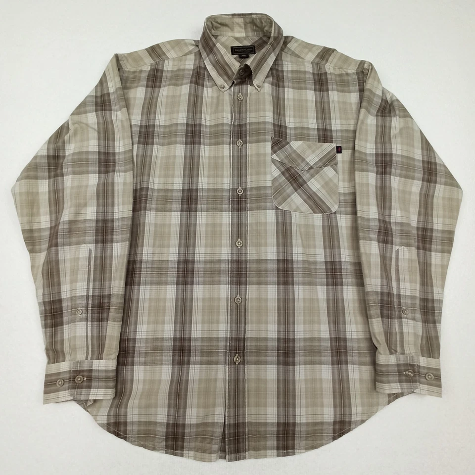 Camisa Marlboro-Classics Para Hombre L Algodón Beige Marrón A Cuadros Abotonada Grande Foto 2 de 4