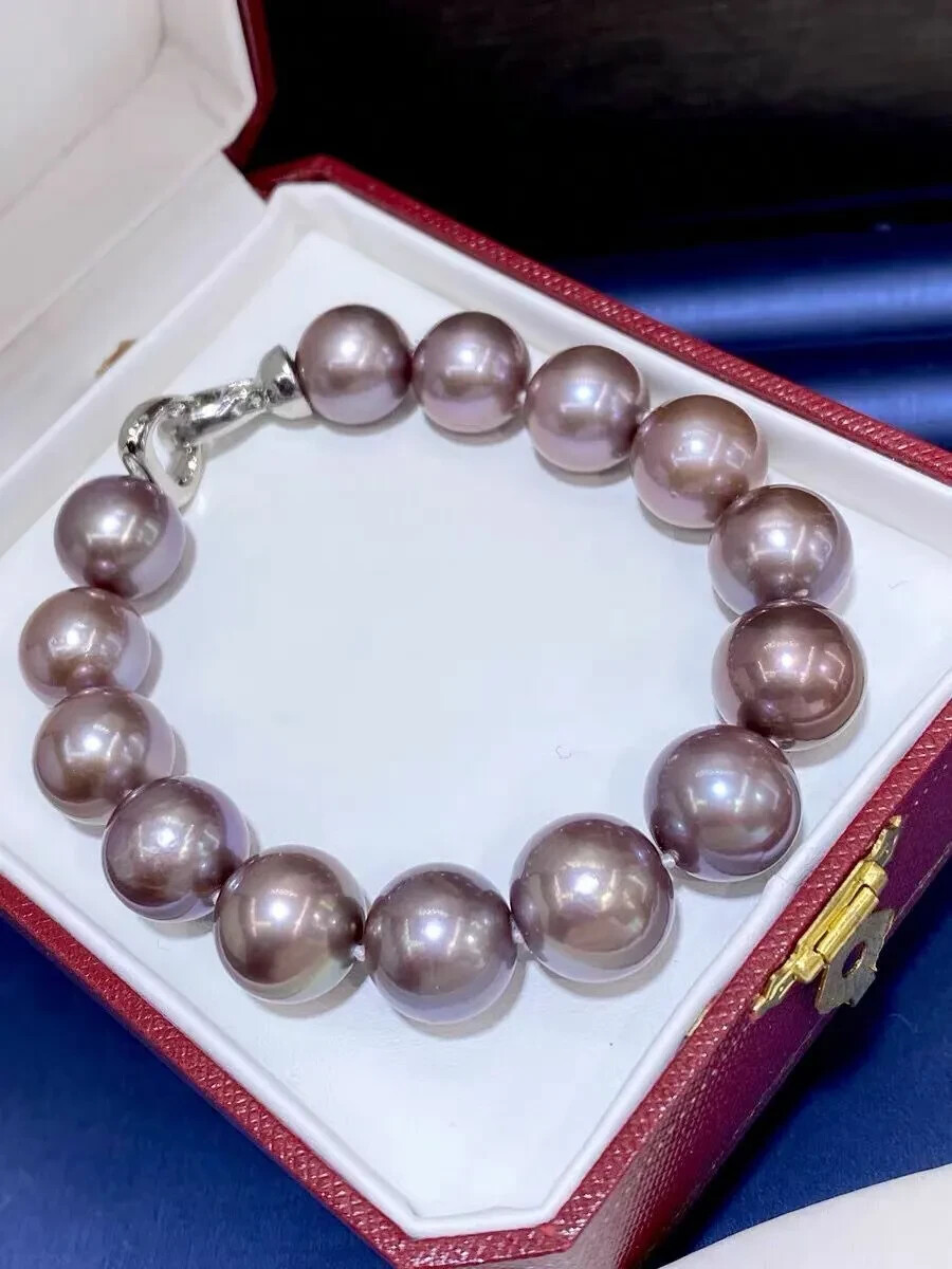 Gorgeous 12-13MM South Sea Natural Round Lavender Pearl Bracelet 7.5-8 inch