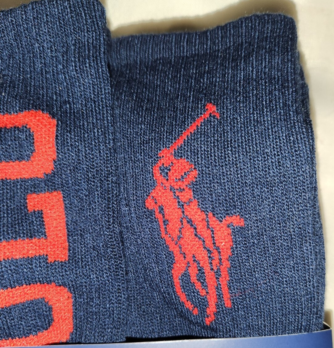 PONY Polo Ralph Lauren 6 Paia Calze Sportive Crew Navy con Grande Cavallo Rosso Taglia 10 13