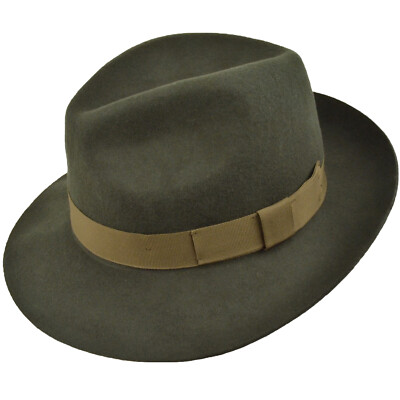 Herren Wollfilz Fedora Hut Satin gefüttert Trilby passendes Band 3 Farben 4 Größen