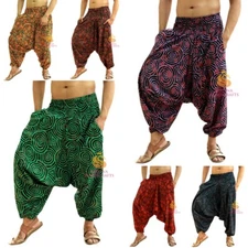 US STOCK Men Women Cotton Pockets Printed Harem Pants Trousers Gypsy Hippie Boho
