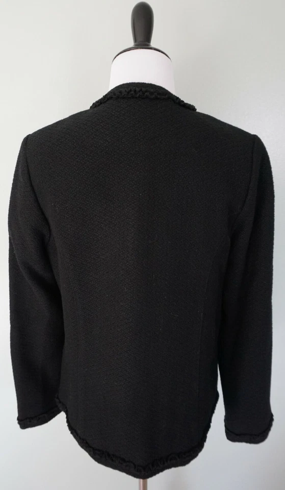 Blazer Abrigo Chaqueta PAMELA DENNIS Negro Mezcla Lana Cremallera Frontal Flecos Carrera Talla 6 Foto 4 de 4