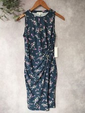 Nine Britton Dress Womens SP Navy Blue Sheath Faux Wrap Round  Neck Pullover NWT