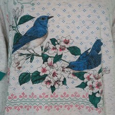 VTG White Gray Multi Color Pastel Cross Stitch Graphic T Shirt Sz L USA Made