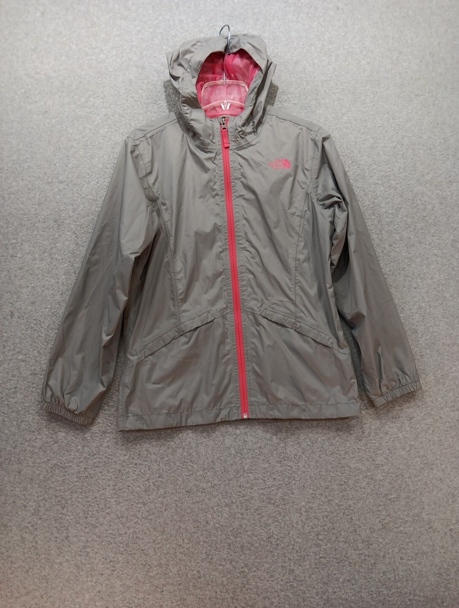 The North Face Rain Jacket Windbreaker Girl's XL Gray Hooded Full