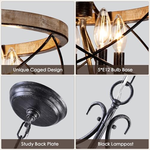 20'' Farmhouse Chandelier Light Fixture, 5Light Dining Room Light