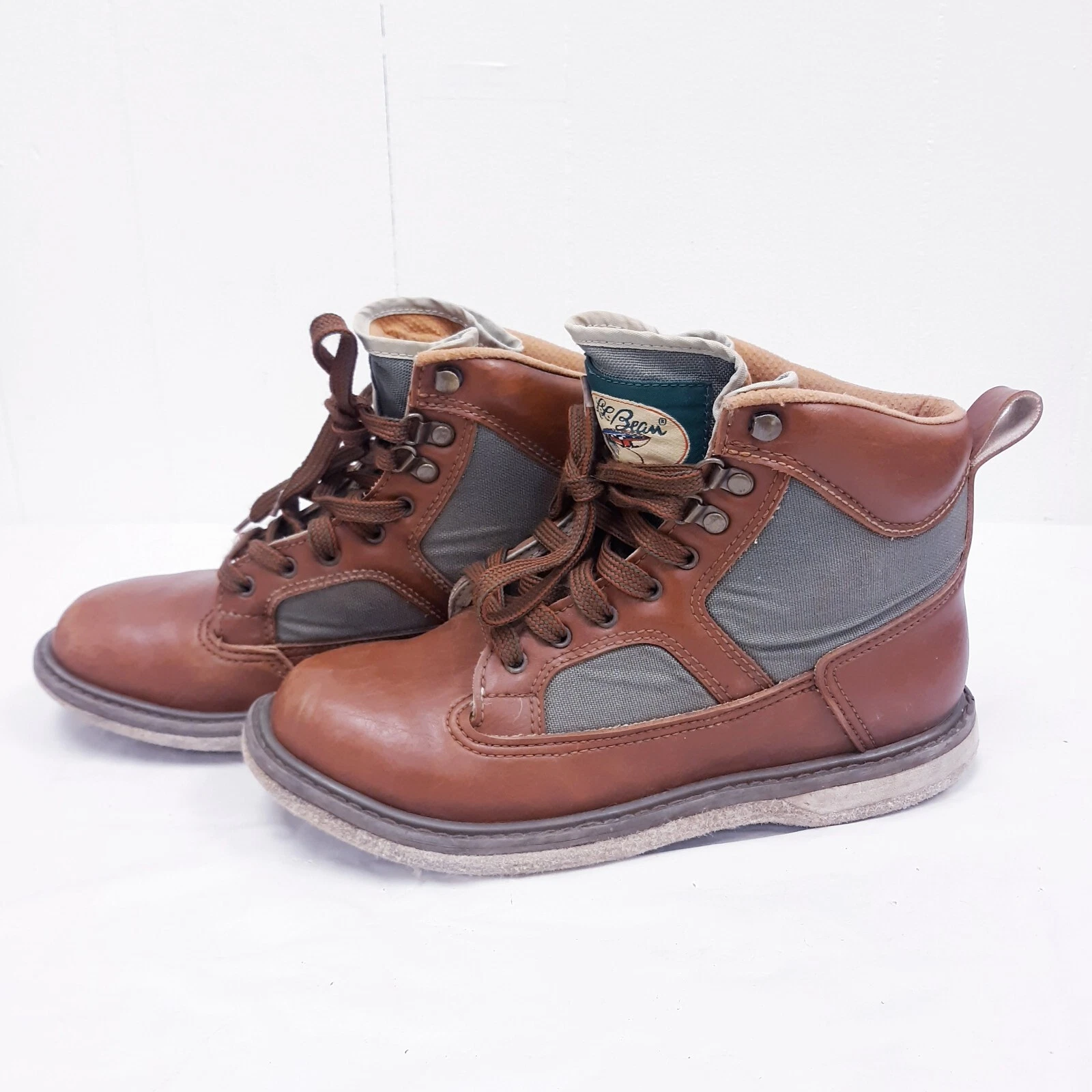 VTG LL Bean Brown Green Fly Fishing Angler Wading Felt Sole Boots Shoes Mens 9