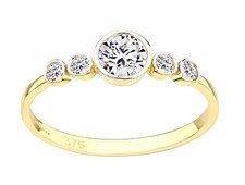9ct Yellow Gold Vintage Style White Sapphire & CZ Engagement Ring size J to S