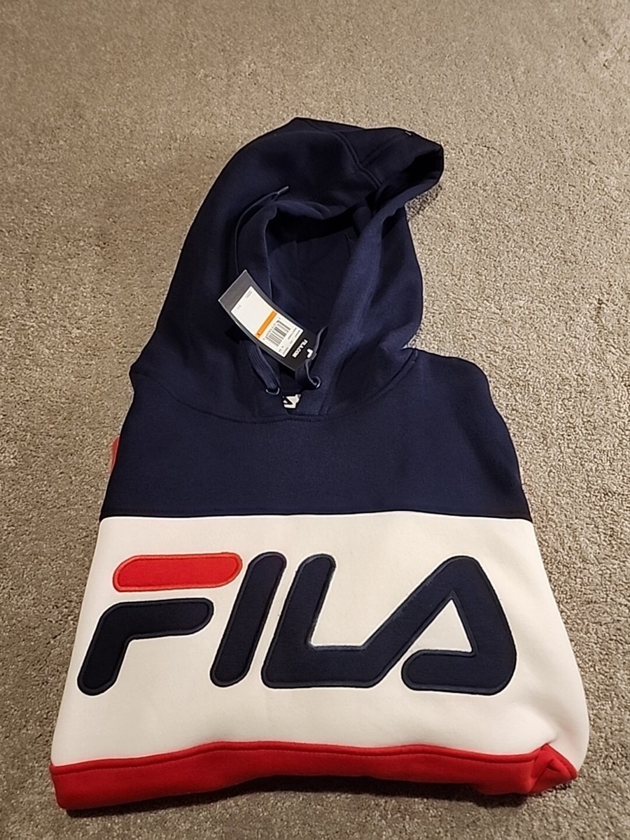 FILA Logo Colorblock Hoodie Sweatshirt Pullover Blue Red White Size S
