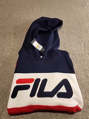 FILA Logo Colorblock Hoodie Sweatshirt Pullover Blue Red