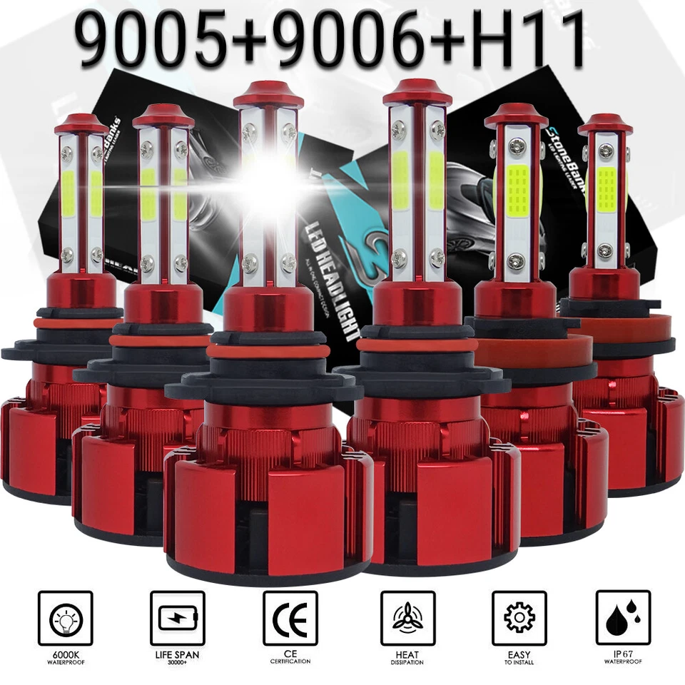 9005 9006 H11 Combo LED Headlight Fog Kits Bulb 6000K White High Low Beam Bulbs Foto 2 de 4