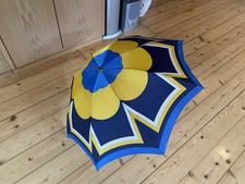 Original Knirps Vintage Regenschirm - Retro Design Blau/Gelb mit Lederoptik-Etui