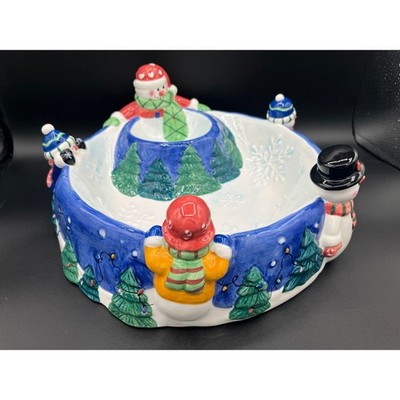 Christmas Snowman Chip Dip Serving Bowl Holiday Party Decor Winter Tray 11'' Diam