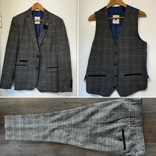 Marc Darcy Scott Grey Tweed 3 Piece Suit Mens 40R 38 34R