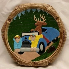 Hobbyist Made Deer Hunting Vintage Ceramic Deer Hunter Ashtray 9.25”