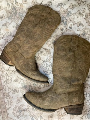 Roper Women s Fashion Cowboy Boots Tan Faux Leather & All Over Embroidery Size 6