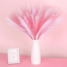 60 Pcs 21.7 inch Pink White Faux Pampas Grass Fluffy Short Artificial Flower