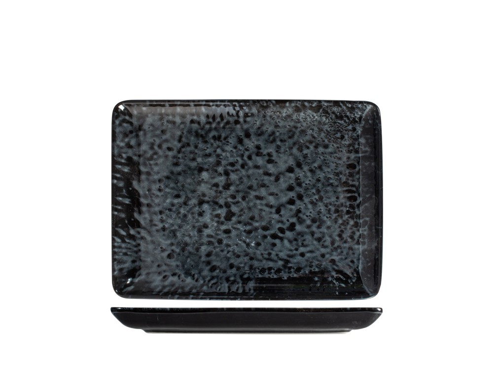 H&H Porcelain Plate, 17x23cm, Black and Aqua Green