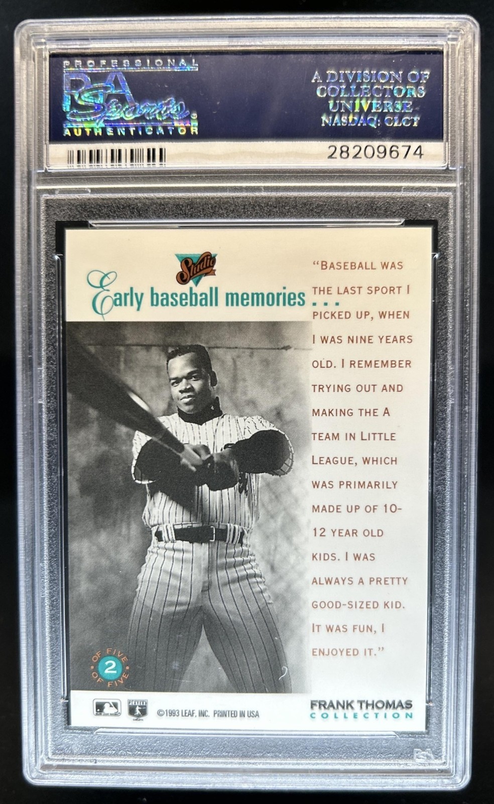 1993 Leaf Studio Frank Thomas #2 White Sox PSA 10 GEM MINT view 2