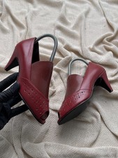Vintage Women  s Red Leather Peep Toe Heels Cutout Pumps Kitten Heel Shoes Y2K