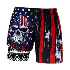 Mens Swim Trunks with Compression Liner Swimming Shorts 7 Inch Large Flag Sk