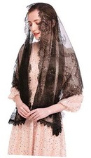 Chapel Veil Spanish Lace Floral Mantilla Veils Wrap Shawl Mass Head Black