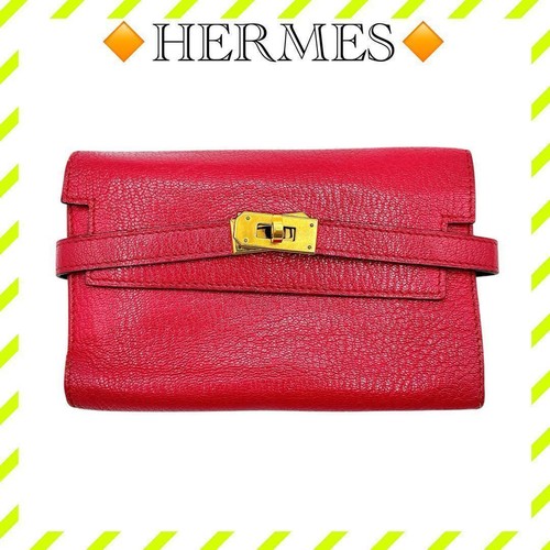 Hermes Kelly Compact Tri-fold Wallet Pink Gold Female Used
