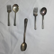 Vintage Lot BABY CHILD SILVER PLATE SPOON FORK SET 2 Long Handle Gerber Spoon