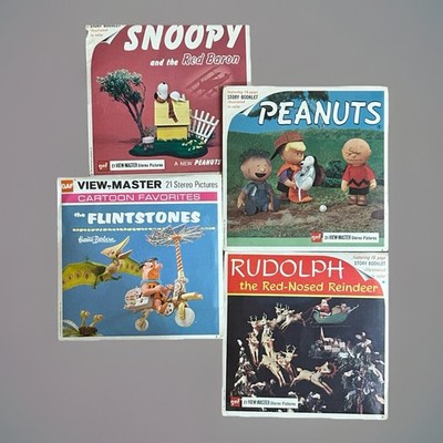 Veg  1950-60s View-Master Reels Lot Snoopy Rudolph Flintstones Peanuts + Booklet
