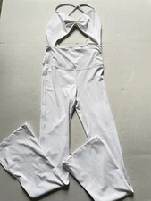 Tiger Friday Jumpsuit Womens L AL White Knockout Unitard Chalk Flared Legs NWOT