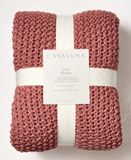 Casaluna Chunky Sweater Knit Bed Blanket Throw KING 92" x 108" Rose NWT