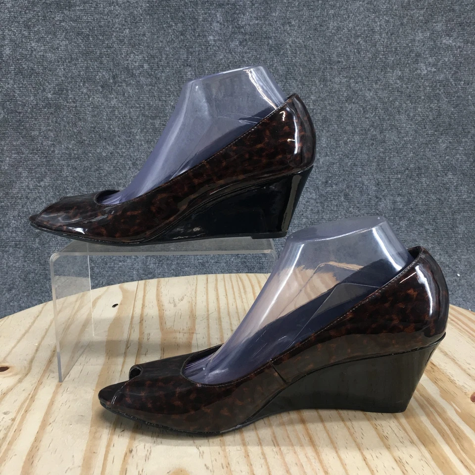 Zapatos de tacón Comfort Plus By Predictions para mujer 9,5 vestido punta abierta cuña marrón Foto 2 de 4