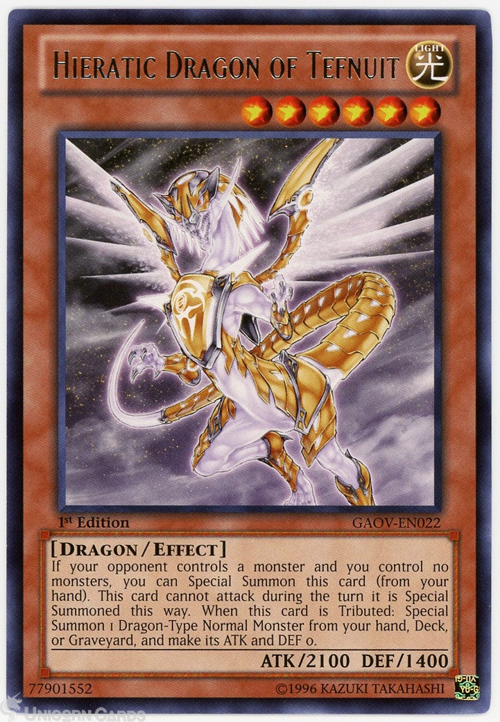 GAOV-EN022 Hieratic Dragon of Tefnuit Rare 1st Edition Mint YuGiOh Card
