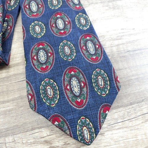 Corbata vintage Resilio para hombre 100 % seda corbata patrón medallón azul marino de colección EE. UU. - Imagen 7 de 8