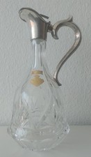 Wein- oder Wasserkrug, 925er Sterlingsilber, handgeschliffenes Glas, Antik.