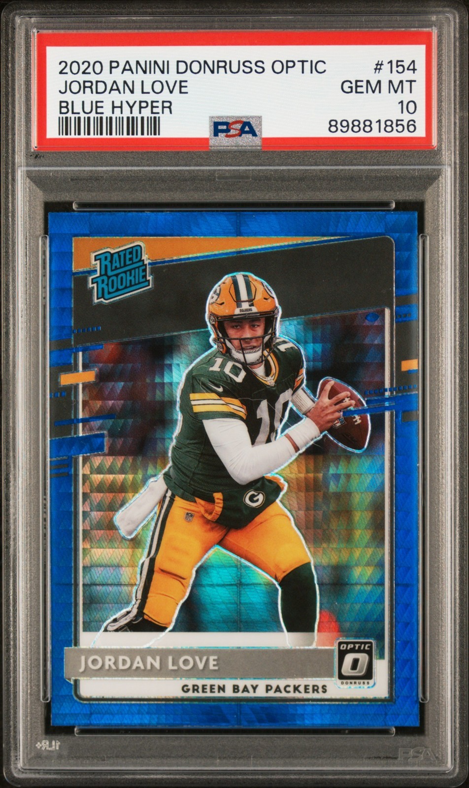 2020 Donruss Optic - Rated Rookies Jordan Love #154 Blue Hyper Prizm (RC) PSA 10