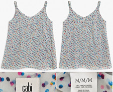 CAbi Women  s M White Multicolor Polka Dot Chiffon Lined V-Neck Cami Tank