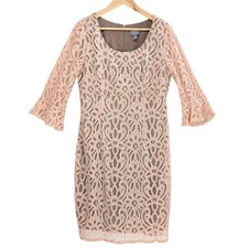 Rabbit Rabbit Rabbit Lace Sheath Dress Lined Bell Sleeves Coquette Pink Taupe 14