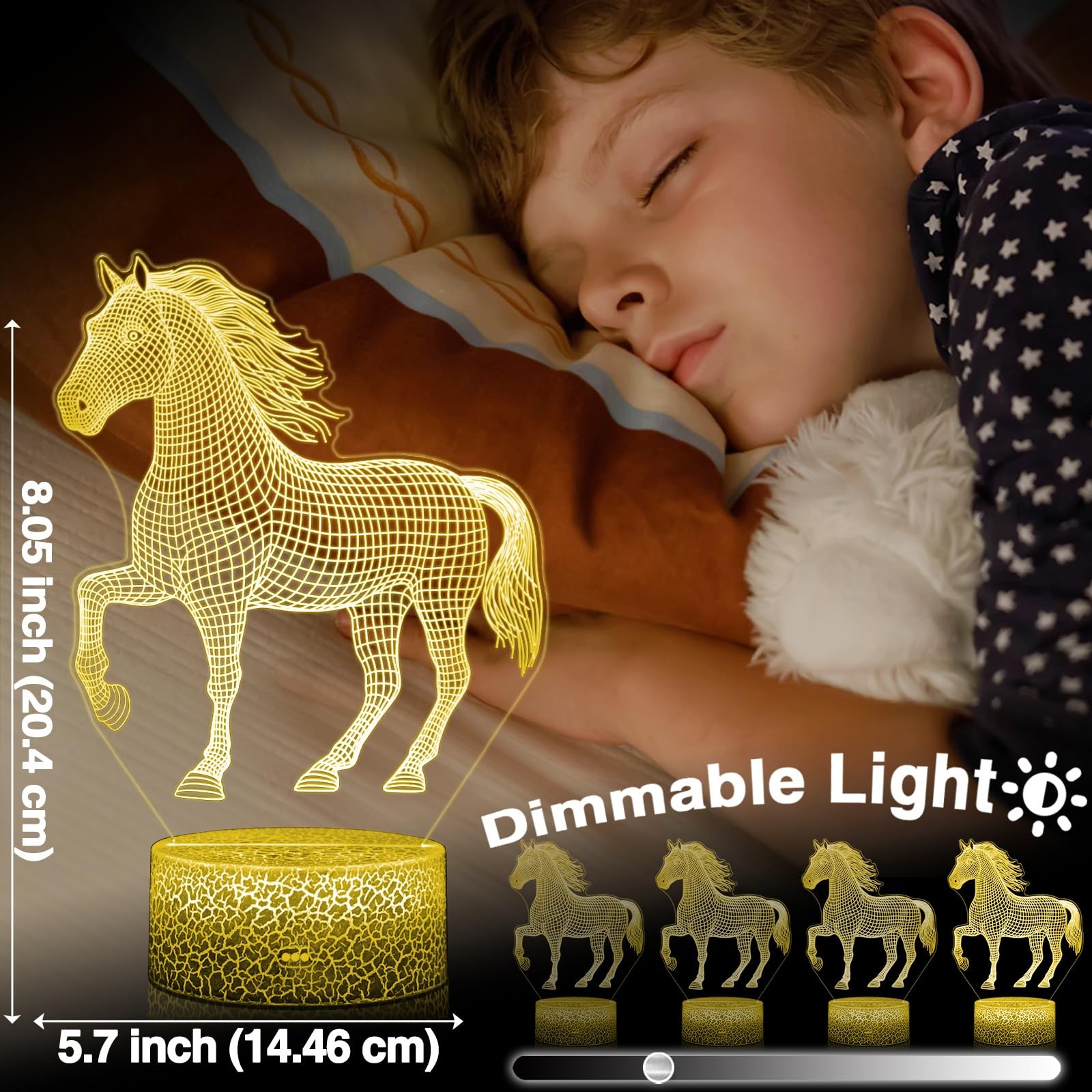 Lampe 3D cheval 16 couleurs changeantes avec télécommande tactile - 4